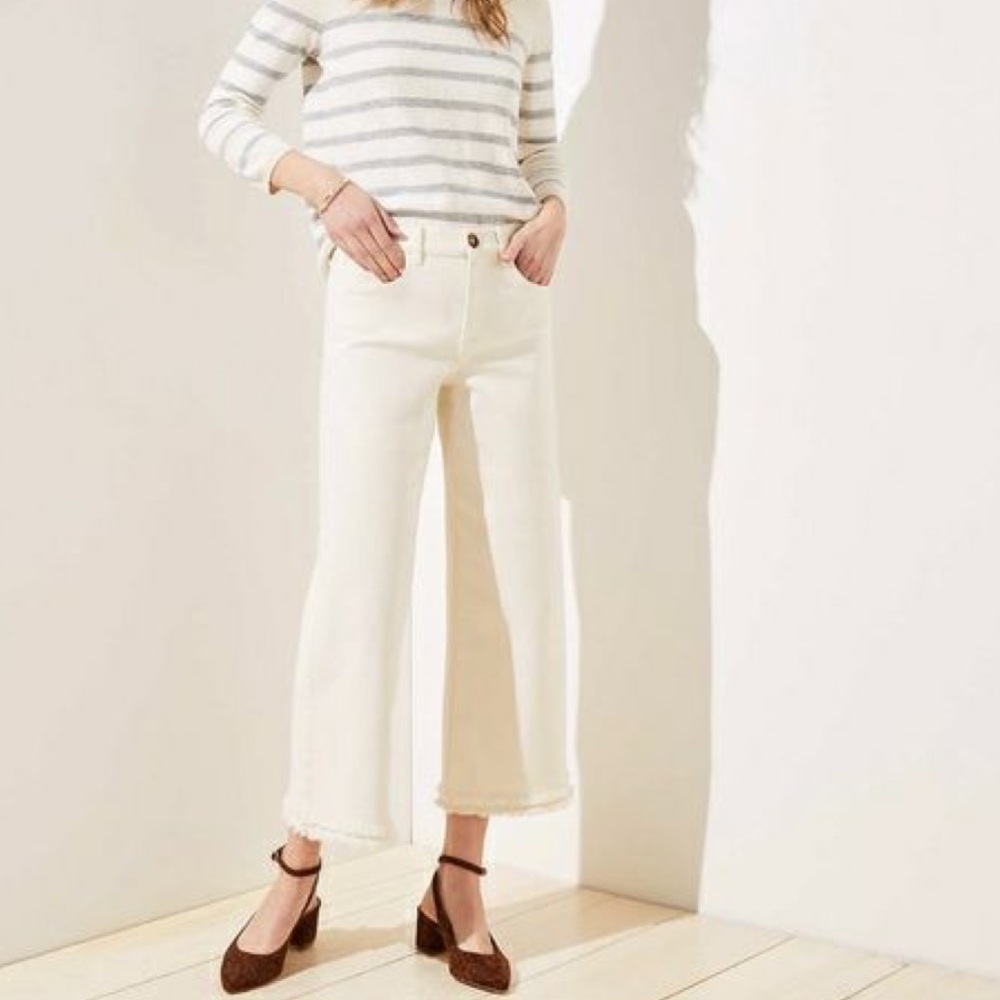 Loft Wide Leg Frayed Denim Pants